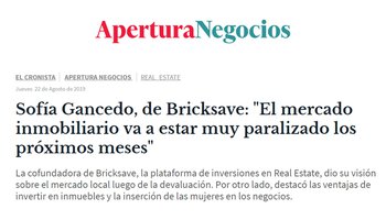 Sofía Gancedo, de Bricksave: "El mercado inmobiliario va a estar muy paralizado los próximos meses"