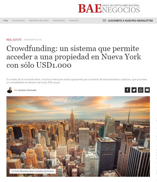 Crowdfunding: a system that allows access to the New York Real Estate market from USD 1,000