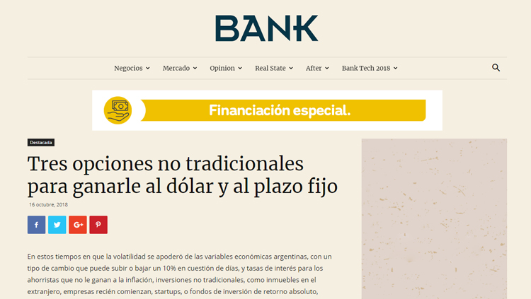 "Tres opciones no tradicionales para ganarle al dólar y al plazo fijo" - Bricksave en Bank Magazine