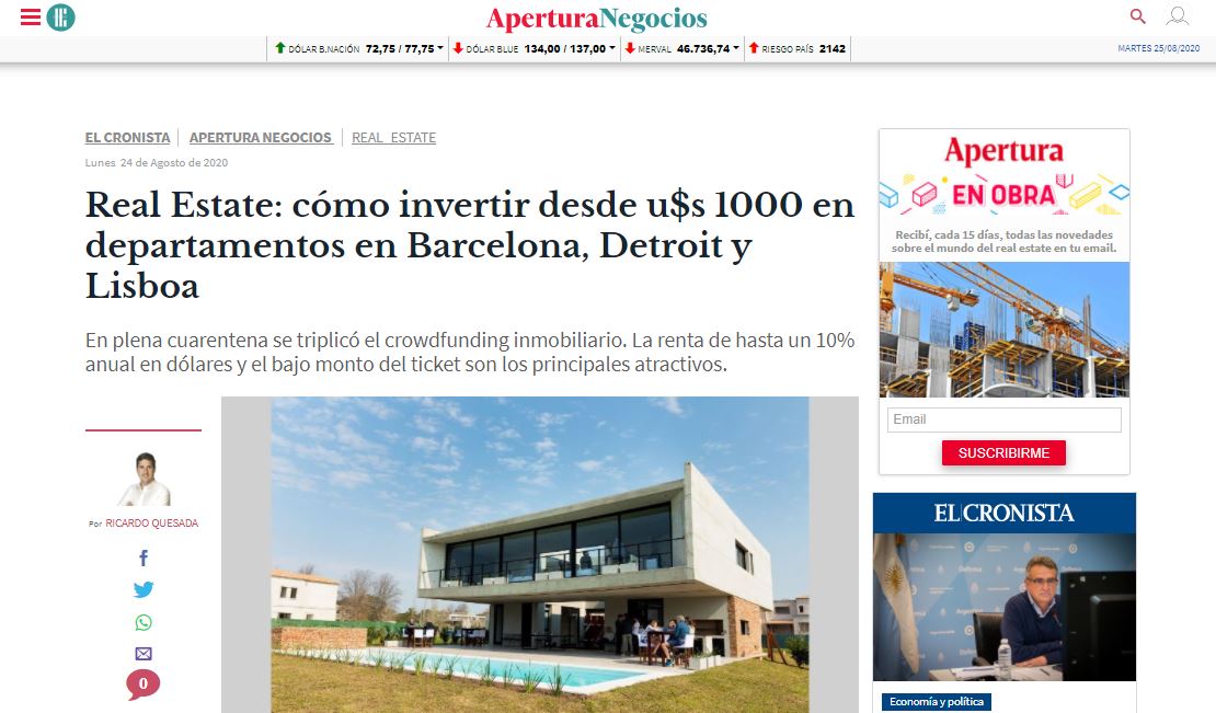 Real Estate: cómo invertir desde USD 1.000 en departamentos en Barcelona, Detroit y Lisboa