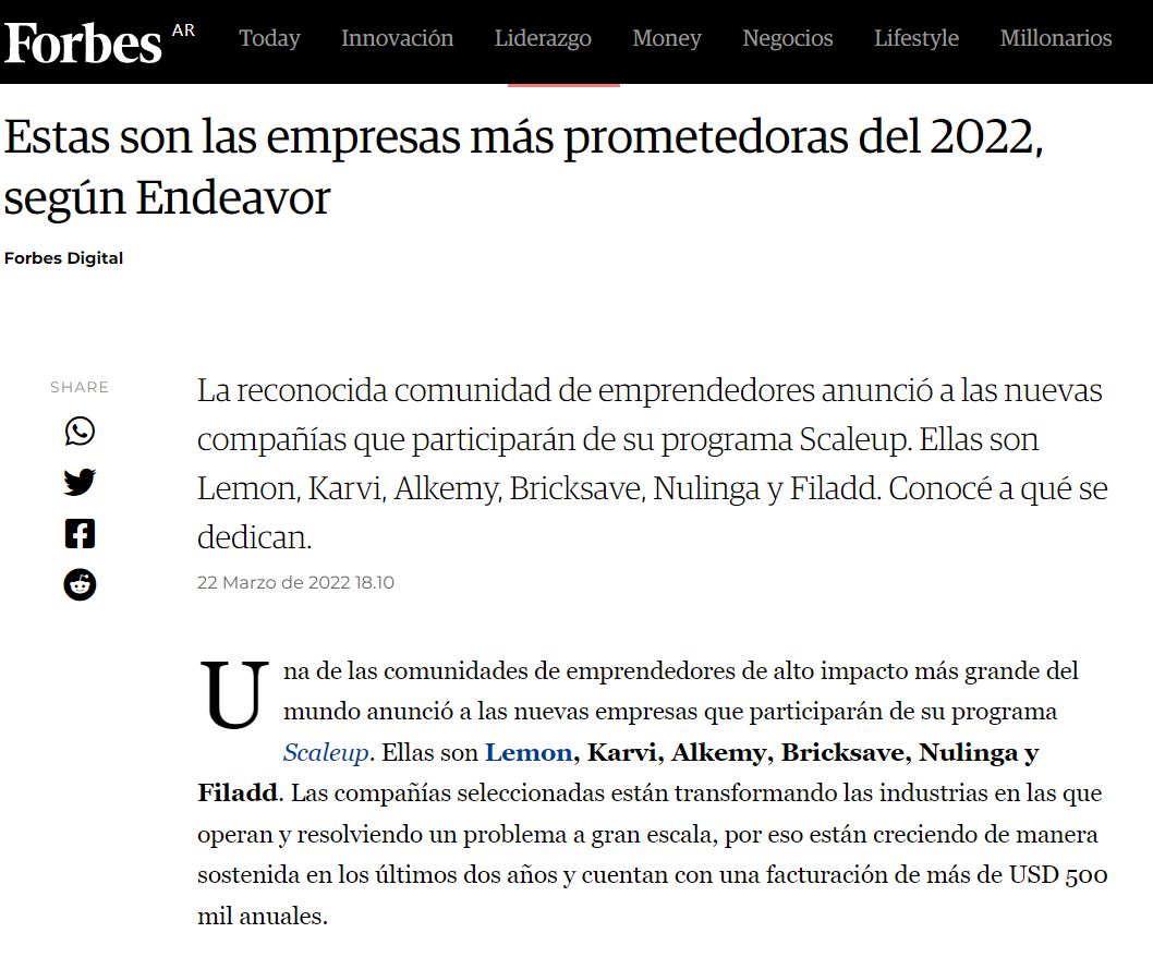 Bricksave, una de las empresas más prometedoras del 2022 según Endeavor