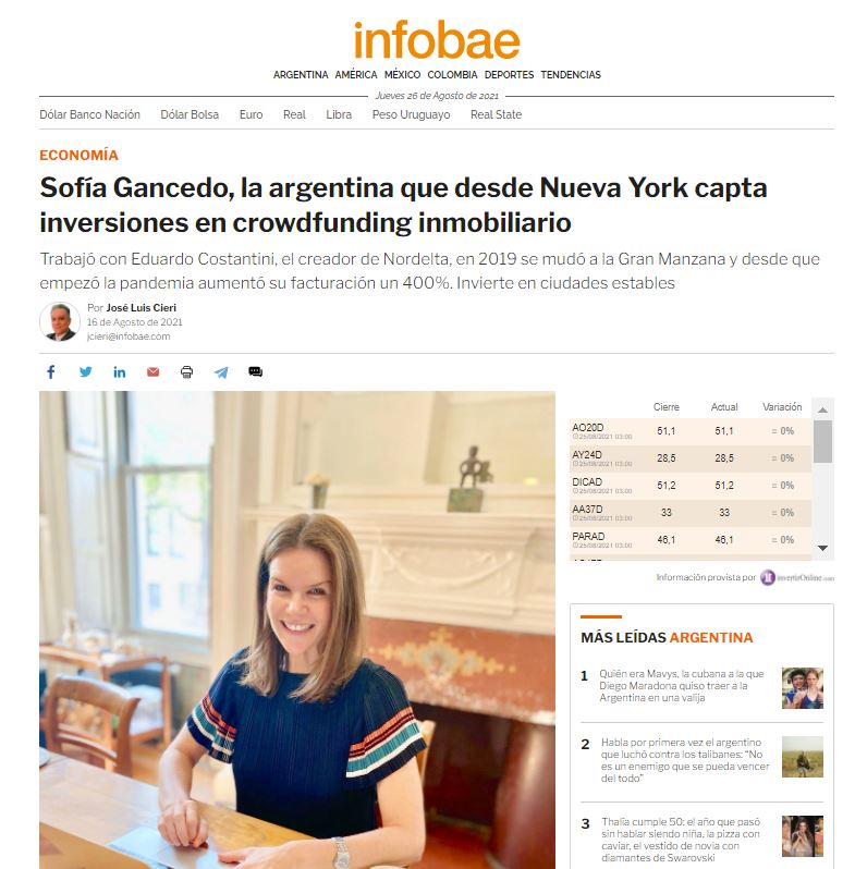 Sofía Gancedo, the Argentine who, from New York, provides investments in real estate crowdfunding