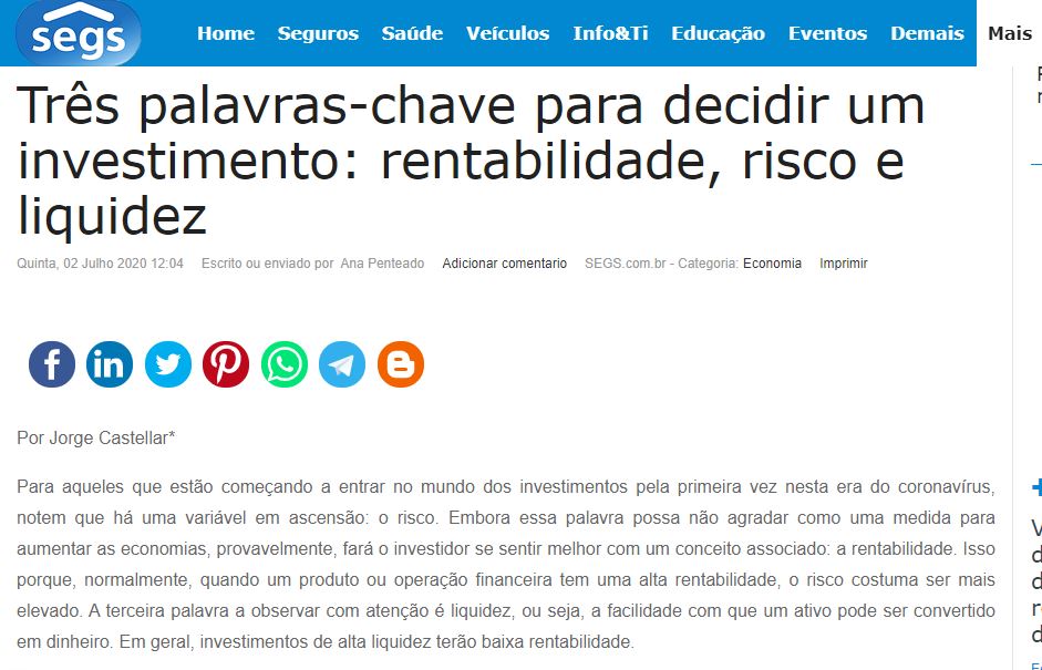 Três palavras-chave para decidir um investimento: rentabilidade, risco e liquidez