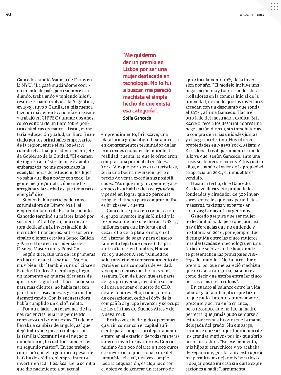 Bricksave COO, Sofia Gancedo, featured in Clarin's Pymes